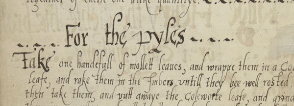 Henslow MS688 manuscript section — a recipe titled 'For the pyles'